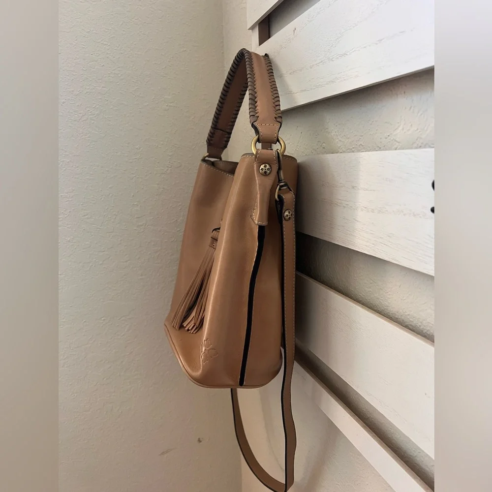 Patricia Nash Tan Leather Shoulder Bag with Tassels